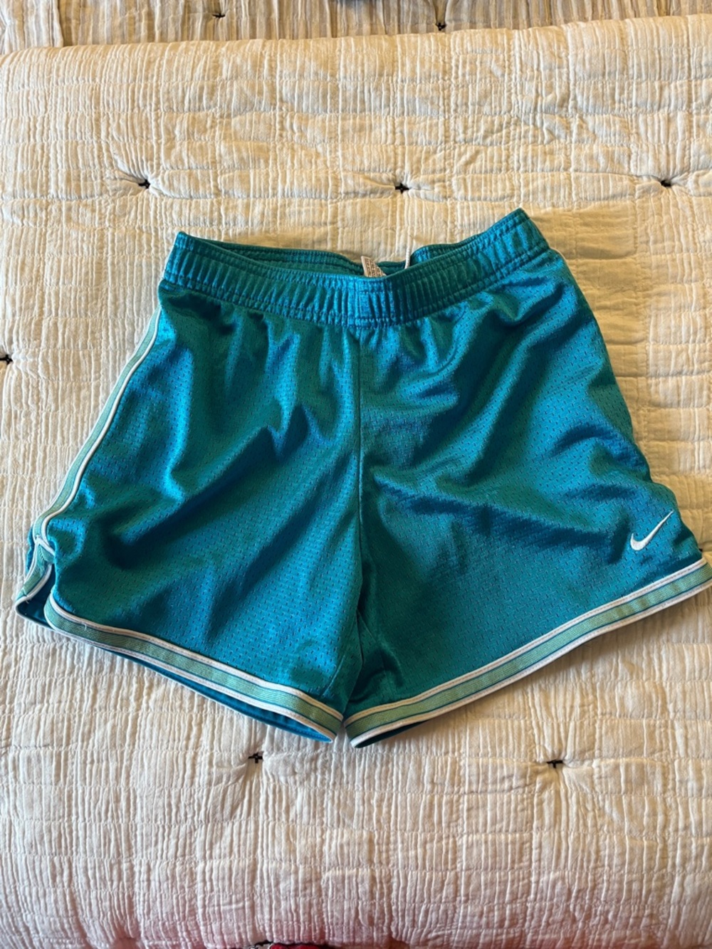 Girls Nike Teal Athletic Mesh Shorts with White Trim